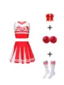Kinder Cheerleader Kostüm Set rot weiß Crop Top Plisseerock Pompoms Haarschleife Socken für Auftritt - 160 / Set / Rot