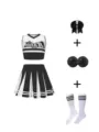 Set completo cheerleading nero bianco crop top gonna calzini pompon accessori vista - Nero