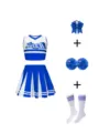 Kinder blaues Cheerleader Kostüm Set mit Top Rock Socken und Pompons für Auftritt - 160 / Set / Blau