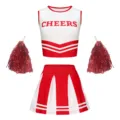 Ensemble de costume de pom-pom girl pour filles avec haut court et jupe plissée. - 130 / Ensemble / Rouge