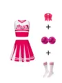 Kinder Cheerleader Kostüm Set Rosa Weiß Crop Top Plissee Rock mit Pompons Schleife Socken - 160 / Set / Fuchsia