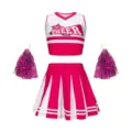 Kinder Cheerleading Kostüm Set für Mädchen, pink weißes Crop Top Plissee Rock mit Pompons. - 120 / Oberteil und Hose / Fuchsia