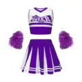 Lila und weißer Cheerleader Crop Top Rock Set mit Pompons für Kinder Auftritt Detailansicht - 120 / Oberteil und Hose / Lila
