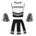 Ensemble de costume de pom-pom girl noir et blanc pour filles avec haut et jupe plissée. - 130 / Ensemble / Noir