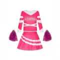 Rosa weiße Kinder Cheerleader Kostüm Set mit Langarm Top Faltenrock und Pompoms. - XS (Erwachsene) / Set / Fuchsia