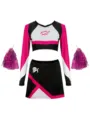 Kinder Mädchen Langarm Cheerleader Kostüm Crop Top Rock mit Pom Poms Auftritt Set - 120 / Kinder Rosarot