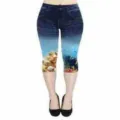Damen hohe Taille bedruckte Capri Leggings, schmale Passform digitale Druckhosen. - S / Marineblau 3