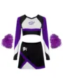 Kinder Mädchen Langarm Cheerleader Crop Top Rock Set mit Pompons Tanz Auftritt Outfit - 120 / Kinder Lila