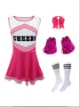 Kinder Cheerleader Kostüm Set mit Kleid, Schleife, Pompons und Socken für Auftritt. - 120cm / Fuchsia