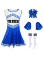 Kinder Blau Cheerleader Kostüm Set mit Kleid Schleife Pompons und Socken für Auftritt. - 120cm / Blau