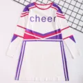 Kids cheerleading long sleeve dress performance costume with purple and magenta stripes. - 130 / Fuschia