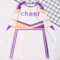 Kids cheerleader costume long sleeve dress performance outfit for school sports events and stage shows - 130 / Purple & Yellow