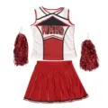 Ensemble de costume de pom-pom girl avec jupe plissée rouge, haut sans manches et pompons. - S / Haut et Bas / Rouge WMHS