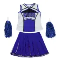Ensemble costume pom-pom girl femme danse tenue haut sans manches jupe et pompons - S / Haut et Bas / Bleu