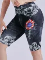 Detaillierte Ansicht der Damen Shorts mit hoher Taille und auffälligem Blumen Print. - S / Unterteile / Schwarz