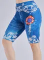 Damen High Waist Jeans Print Radlerhose Blumenmuster Freizeit Fitness Shorts Detailansicht - S / Unterteile / Blau