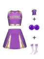 Ensemble de pom-pom girl violet et or avec top court sans manches, jupe plissée et chaussettes. - 160 / Haut et Bas / Violet