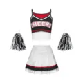 Kids cheerleading costume set crop top pleated skirt with pompoms performance outfit - Black