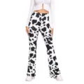 Damen high waist cow print flare trousers stretch casual yoga bell bottom pants chic - S / Bottoms / Black and White Cow Print