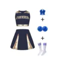 Ensemble costume Pom-Pom Girl fille haut court jupe plissée pompons chaussettes - 160 / Haut et Bas / Bleu marine