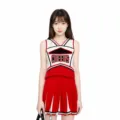 Magnifique costume de cheerleader rouge et blanc pour adulte cosplay scene performance danse femme - S / Haut et Bas / Rouge CHEER