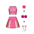 Ensemble d'uniforme de pom-pom girl rose et or pour femmes, avec haut sans manches et accessoires. - 160 / Haut et Bas / Rose