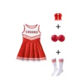 Kids Red Cheerleader Costume Outfit Set with Dress Bow Pom Poms and Socks for Stage - 160 / Red