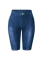 Damen hohe Taille Jeansprint Radlerhose Stretch lässig schmale Passform kurze Leggings blau - S / Marineblau