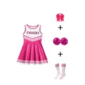 Kids pink cheerleading dress set with bow pom poms and socks for performance party - 160 / Rose Red