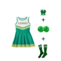 Kids green cheerleading dress set with bow pom-poms socks for stage show sports events. - 160 / Green