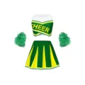 Ensemble de costume de pom-pom girl vert et jaune pour enfants avec top, jupe et pompons. - 120cm / Haut Et Bas / Vert