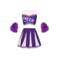 Details des violett-weißen Cheerleader-Tops, des Faltenrocks und passenden Pompons. - 120cm / Oberteil und Hose / Lila
