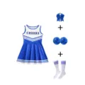 Kinderen blauwe cheerleader kostuum set met jurk, strik, pompoms en sport sokken. - Blauw