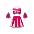 Kinder Cheerleader Kostüm Detail, ärmelloses Crop-Top Rock und Pompons für Tanzauftritt - 120cm / Oberteil und Hose / Fuchsia