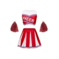 Kinder Cheerleader Kostum Detail, rot-weisses armelloses Top Rock Set mit Pompons. - 120cm / Oberteil und Hose / Rot