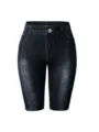 High waist stretch denim print shorts for women, casual slim fit biker shorts leggings style. - Black