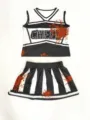 Halloween cheerleader costume set kids black white bloody crop top and pleated skirt - 120 / Top And Bottom / 226 Black with Bloodstains
