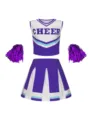 Kinder Cheerleader Kostüm Set für Mädchen, violettes Crop Top und Faltenrock mit Pompons. - 160 / Oberteil und Hose / Lila