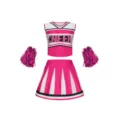 Mädchen Cheerleader Kostüm Set rosa weiß Crop Top Plisseerock mit Pompoms für Kindertanz - 120 / Oberteil und Hose / Fuchsia