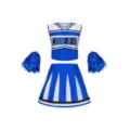 Kinder Blau Cheerleader Kostüm Set mit Plisseerock und Pompoms für Tanz Auftritte - 120 / Oberteil und Hose / Blau