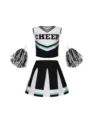 Kinder Cheerleader Kostüm Set mit Oberteil Rock und Pompons für Mädchen Sportbühne Performance - 160 / Oberteil und Hose / Schwarz