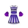 Conjunto de animadora morada para niñas con falda plisada y pompones a juego para baile. - Púrpura