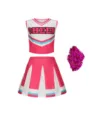 Kids cheerleading costume set sleeveless crop top pleated skirt with pom pom uniform - Rose Red