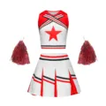 Kinder Cheerleading Kostüm Set mit rot weißem Crop Top Faltenrock und Pom Poms für Sport. - 160 / Set / Rot