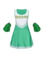 Kids green cheerleader dress, sleeveless costume with pom-poms for girl stage performance. - Grass Green