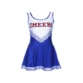 Women cheerleading dress blue white dance costume sleeveless pleated skirt party outfit - Blue