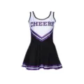 Damen Cheerleader Kostüm schwarz weiß lila Streifen Party Clubwear Tanzkleid Outfit - S / Schwarzviolett