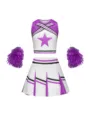Kinder Cheerleader Kostüm Set Lila Weiß Crop Top Faltenrock mit Pompons Variante - 160 / Set / Lila