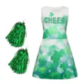 Kinder Cheerleader Kostüm Set mit grünem Kleid und Pompons für Sportfeste und Schulaufführungen. - Mehrfarbig 03 / 120cm