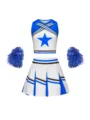 Kinder Blau Weiß Cheerleader Kostüm Set, Crop Top, Faltenrock und Pompoms für Mädchen. - 160 / Set / Blau